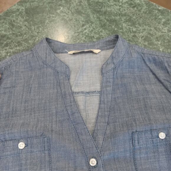 Old Navy Shirt Dress Chambray 100% Cotton Roll Tab sz M Pockets Western Coastal - Picture 9 of 15